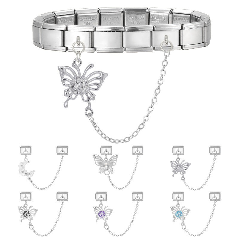 Wholesale Italian Charm Bracelet 9mm DIY Splicing Double Charm Chain Stainless Steel Composable Bracelet