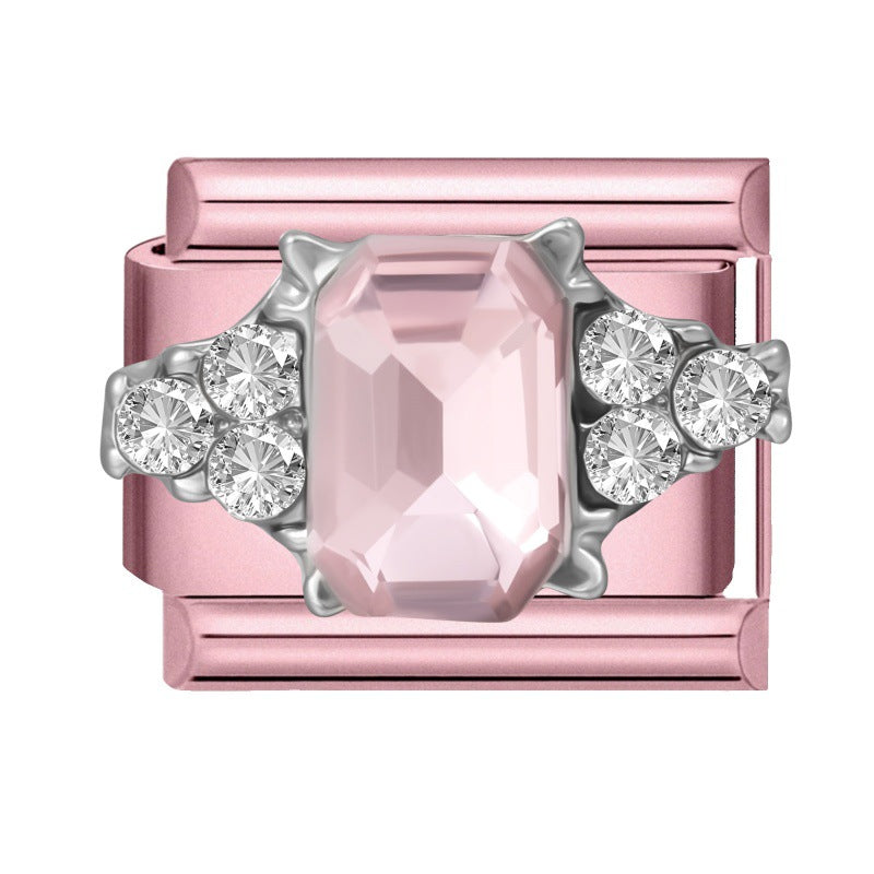 Wholesale Little Fresh Modular Bracelet with Pink Zircon Charms Stainless Steel Jewelry Accessory for Boutique Resale