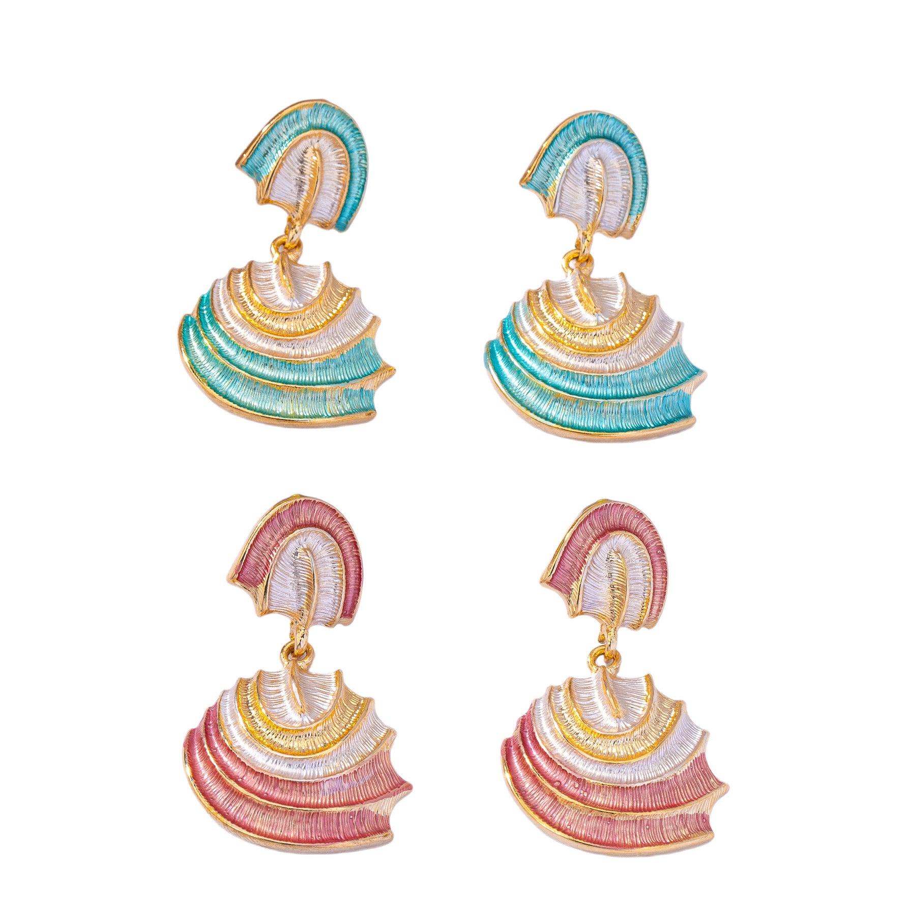 Wholesale Retro Fan Shaped Layered Drop Earrings For Women Ethnic Geometric Style Blue Electroplated Zinc Alloy Fashion Accessory Gift