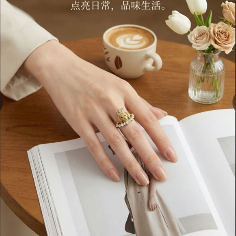 Wholesale Cute Cartoon Puppy Dog Open Ring Adjustable Plated Copper Jewelry Gift For Pet Lovers