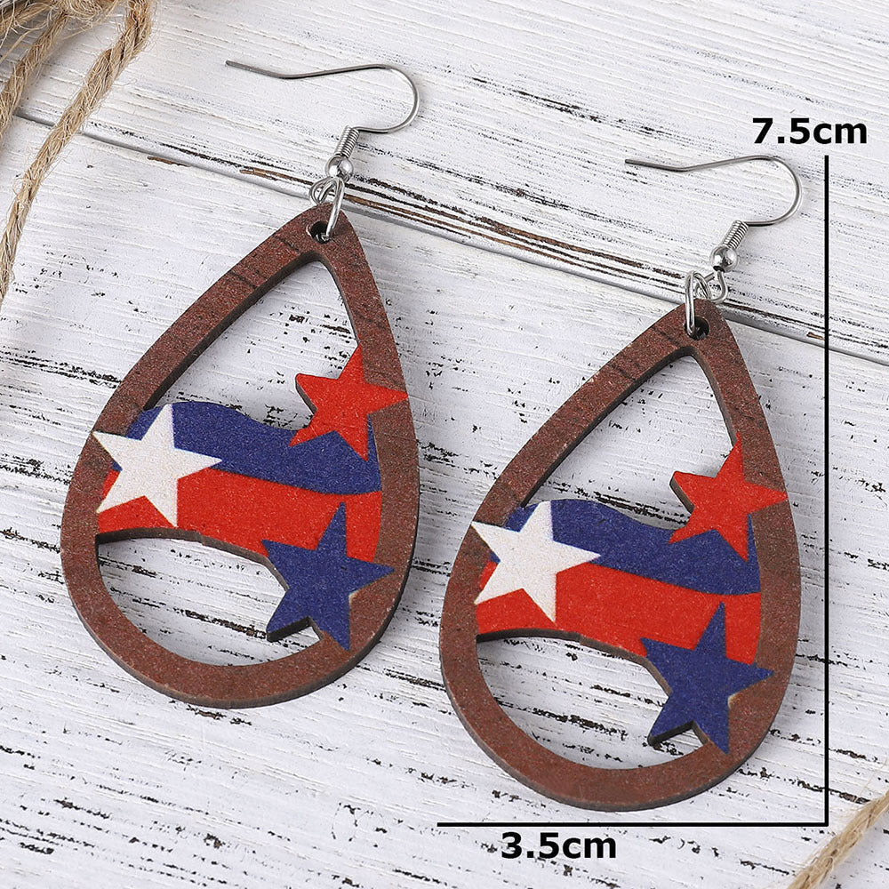 Wholesale American Independence Day Red White Blue Striped Star Five-pointed  Earrings
