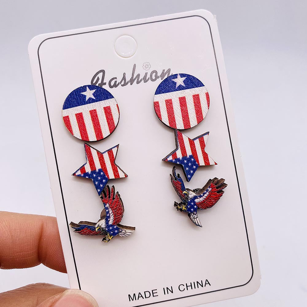 Wholesale American Independence Day Heart Shape Butterfly Wooden Earrings ACC-ES-CY021