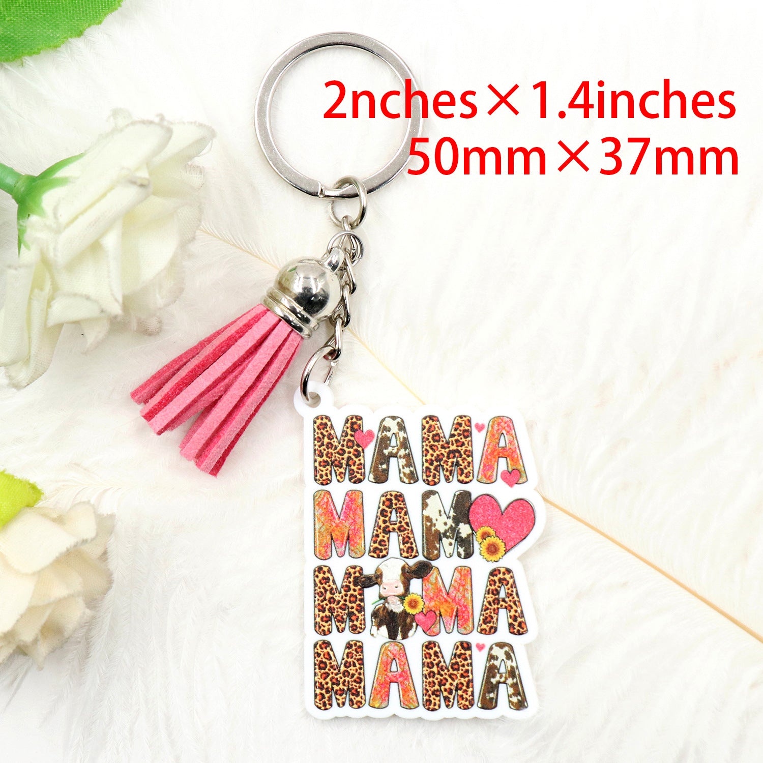 Wholesale Cow Leopard Print Western Style MAMA Acrylic Keychain Mother's Day Cow Print ACC-KC-XiaoYan006