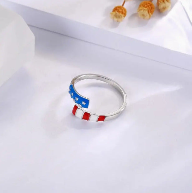 Wholesale  Red White Blue Striped US Flag  Independence Day Patriotic Opening Ring