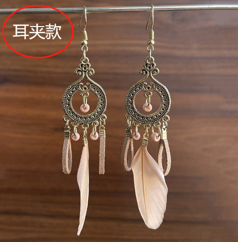 Wholesale Alloy Blue Feather Earrings,  Bohemian Tassel Jewelry Accessory for Beach Vacation