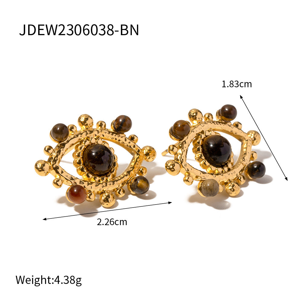 Wholesale Lace Hollow Inlay Tiger Eye Stone Devil Eye Earrings ACC-ES-WanXing001