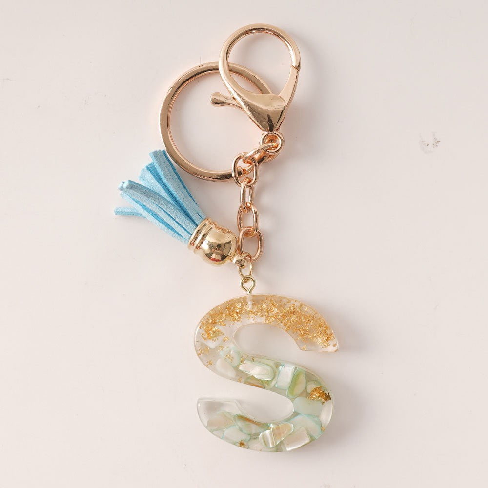 Wholesale Blue Gold Tassel 26 English Letters Gold Keychains