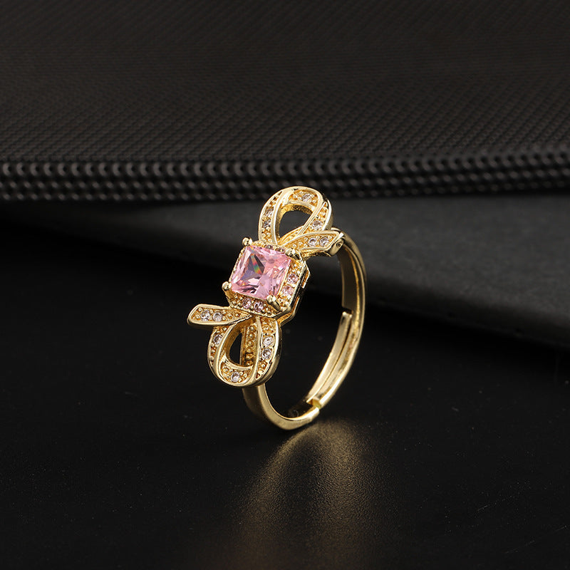 Wholesale European Fashion Sparkling Gold Plated Copper Zircon Open Ring Geometric Chic Jewelry Accessory Gift