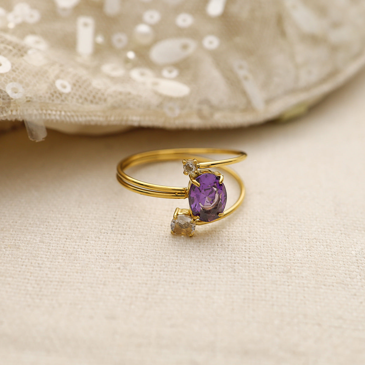 Wholesale Titanium Steel popular purple zircon ring light luxury all-match inlaid zirconrings