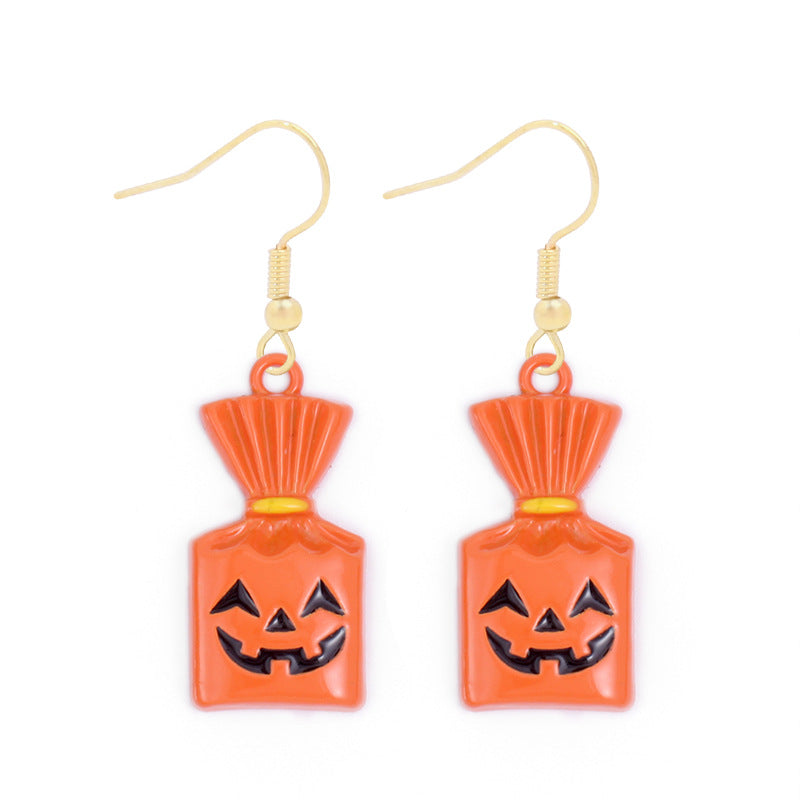 Wholesale Halloween Alloy Oil Drop Horror Pirate Skull Pumpkin Earrings ACC-ES-BinLi008
