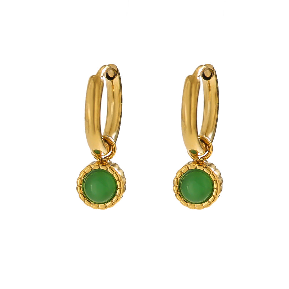 Wholesale  18k gold titanium steel geometric blue turquoise earrings