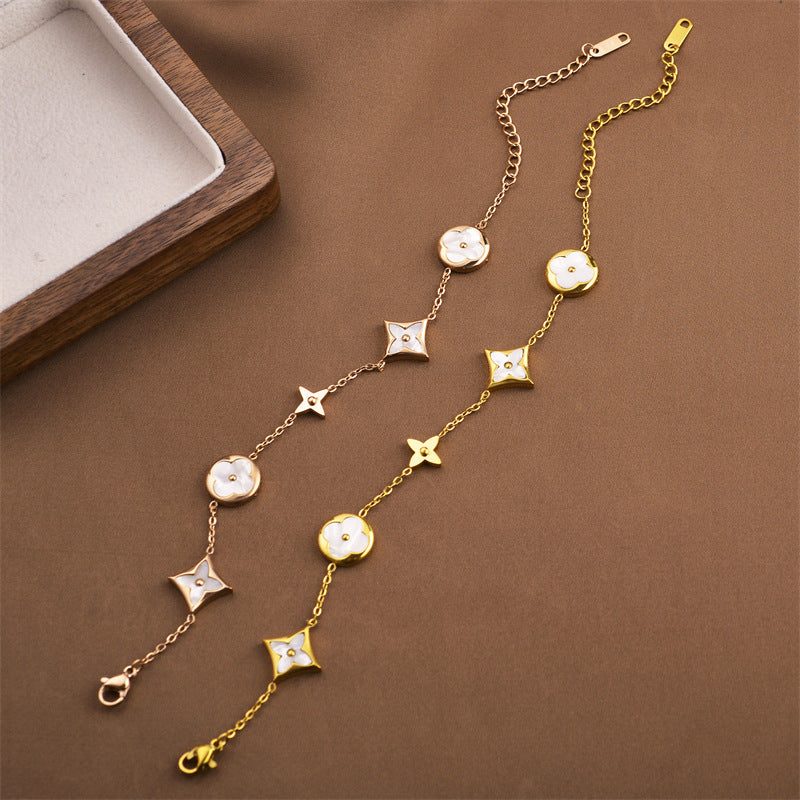 Wholesale Four Leaf Clover White Five Flower Stainless Steel Bracelet ACC-BT-Quanx001