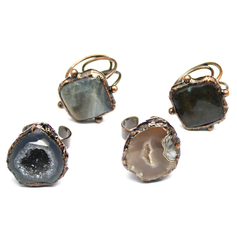 Wholesale  natural stone retro old pull feldspar double ring