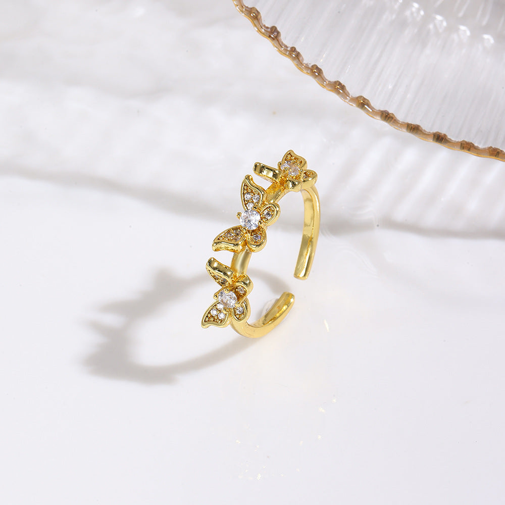 Wholesale Butterfly copper plated 18k geometric ladder adjustable ring