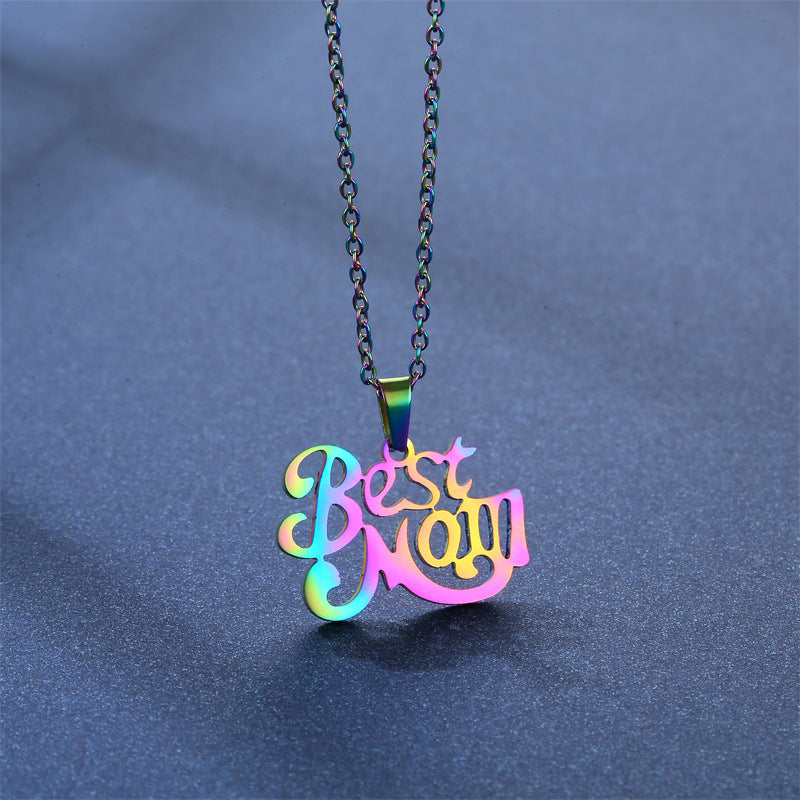 Wholesale Titanium Steel Electroplated Color Best Mom Pendant Stainless Steel Earrings Necklace Set Mother's Day ACC-ES-MinM019