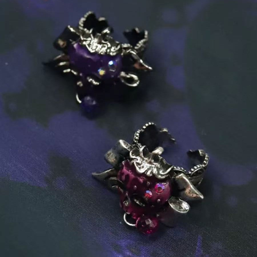 Wholesale Trendy Red Strawberry Skull Bow Rhinestone Ring Adjustable Alloy Electroplated Fashion Accessory for Party Gift