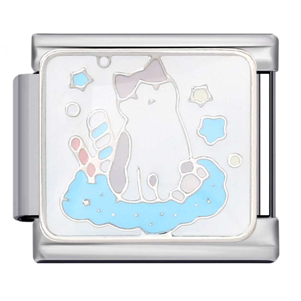 Wholesale Italian Charm Bracelet 9mm DIY Hook-Shaped Colorful Oil-Drip   Creative Stainless Steel Composable Bracelet