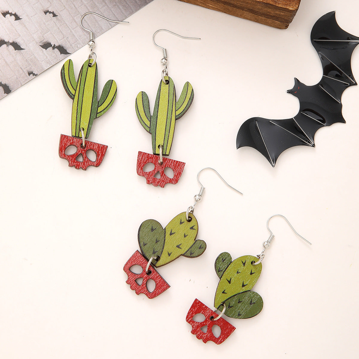 Wholesale  Plant Cactus Wooden Earrings