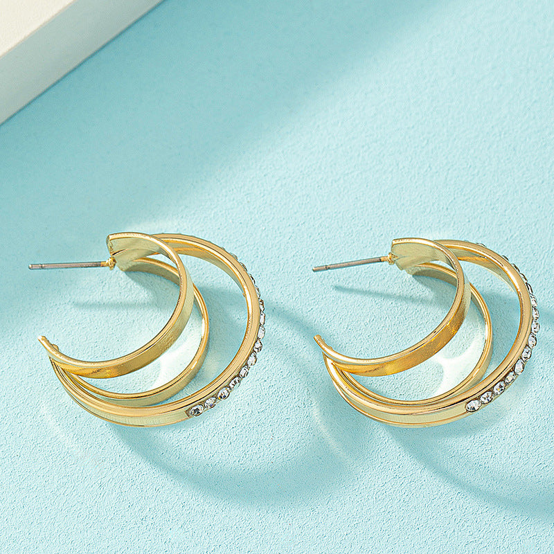 Wholesale Geometric C Shape Diamond Alloy Earrings ACC-ES-AYN002