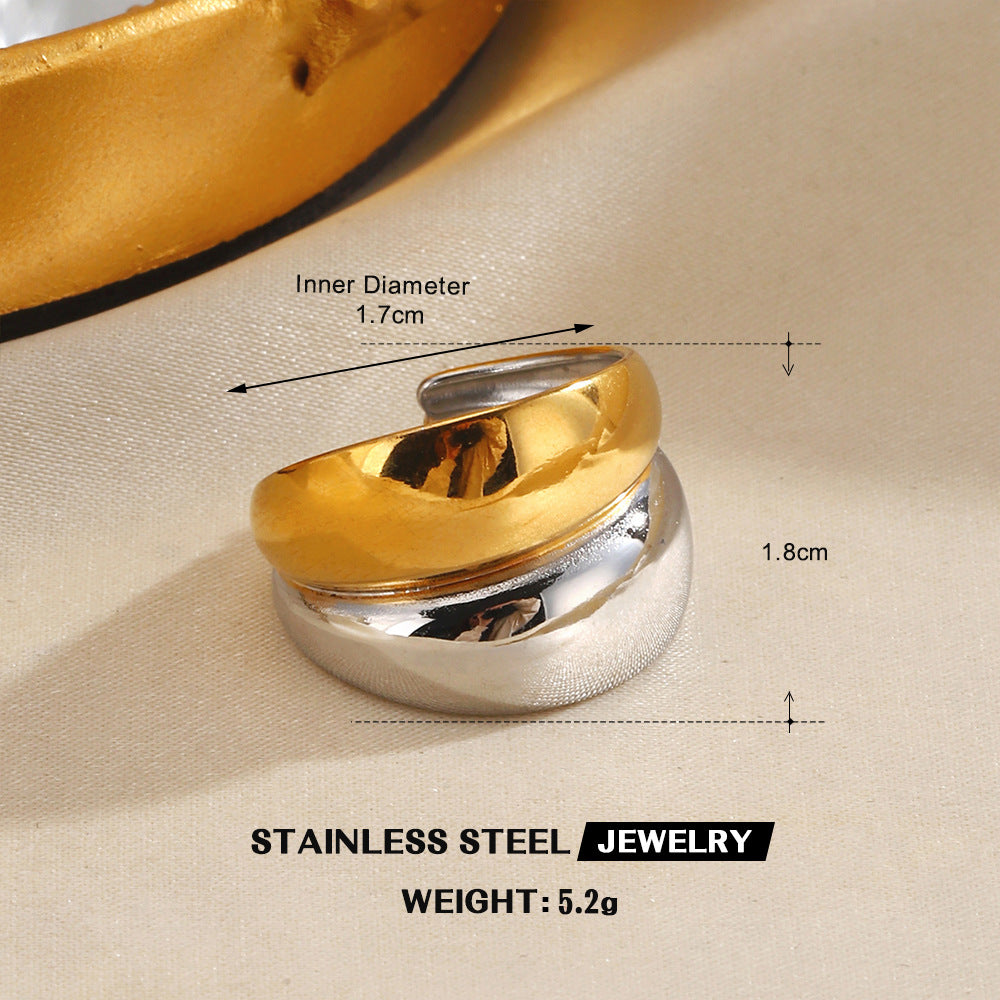 Wholesale Stylish Stainless Steel Star Ring for Women - Retro Geometric Design,  Gold and Steel Color,  Everyday Fashion Accessory