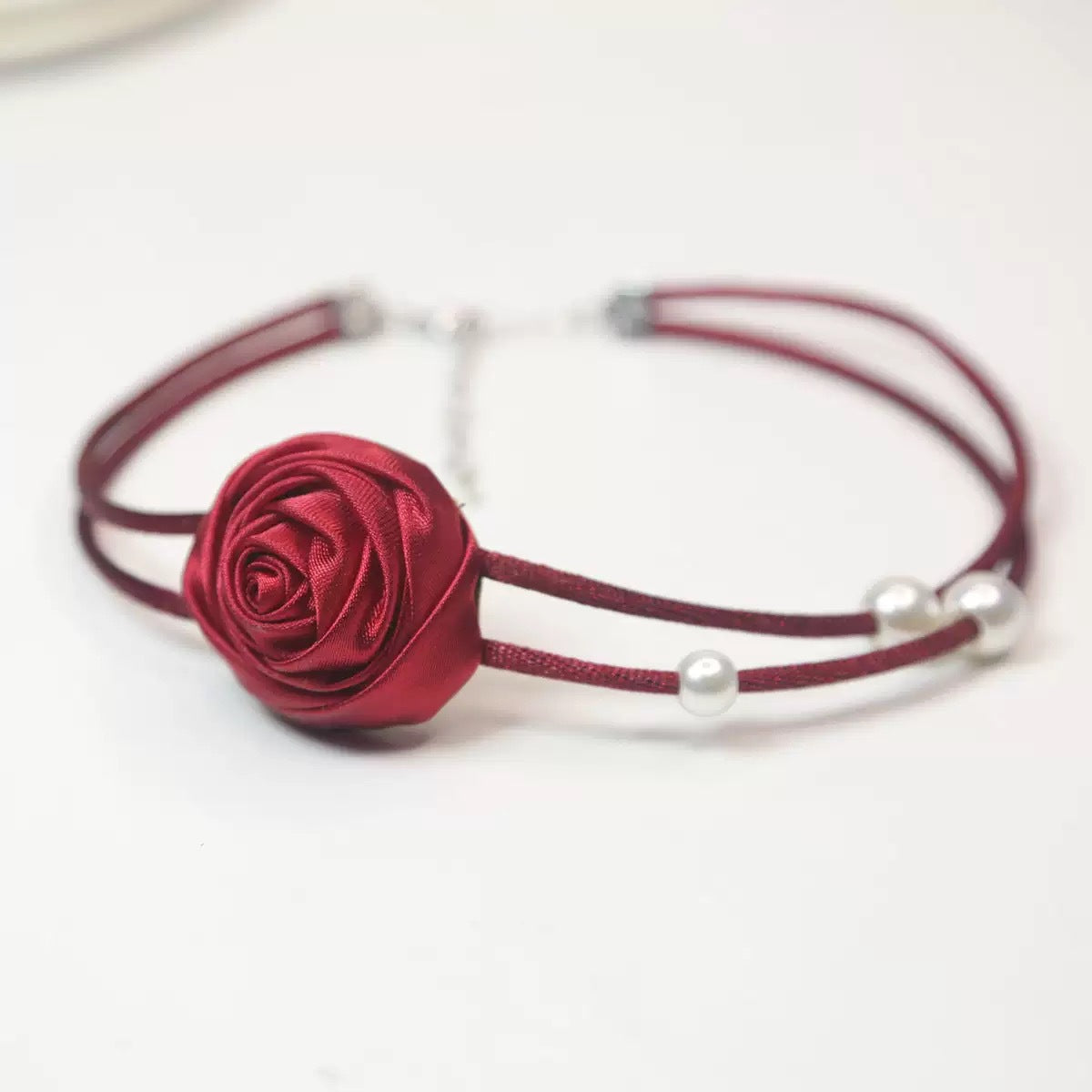 Wholesale Handmade Fabric Flower Choker Necklace With Wax Rope Trendy Jewelry Accessory For Women Gift