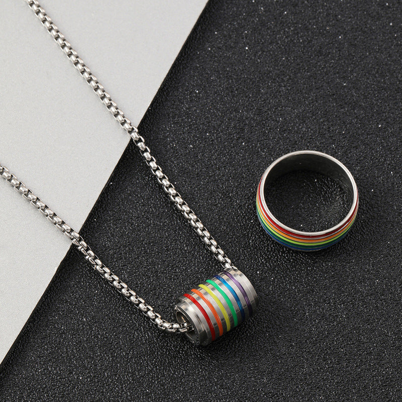 Wholesale Stainless Steel Rainbow Oil Drop Small Cylindrical Piercing Necklace Ring ACC-RS-ZhongQi005