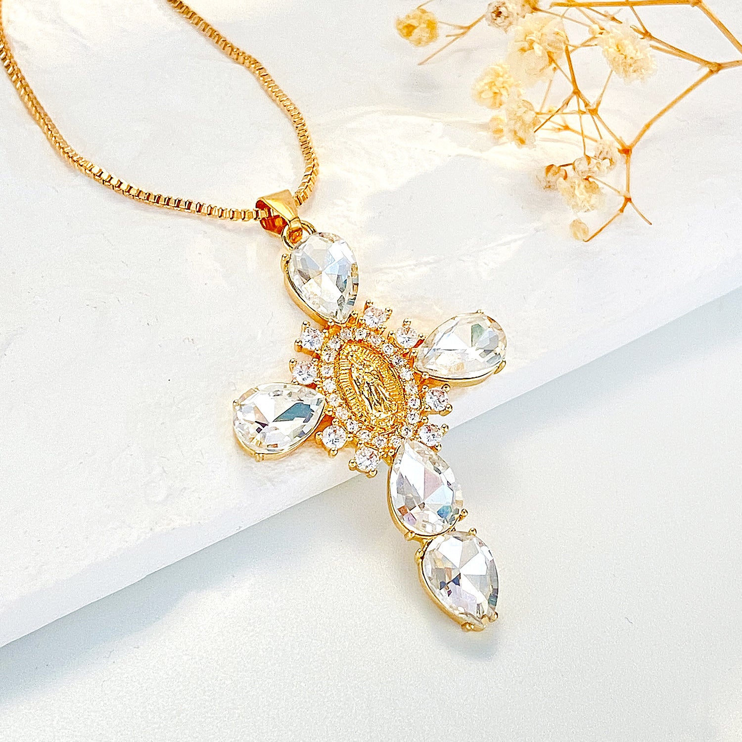 Wholesale Zircon Virgin Cross Necklace ACC-NE-MY004