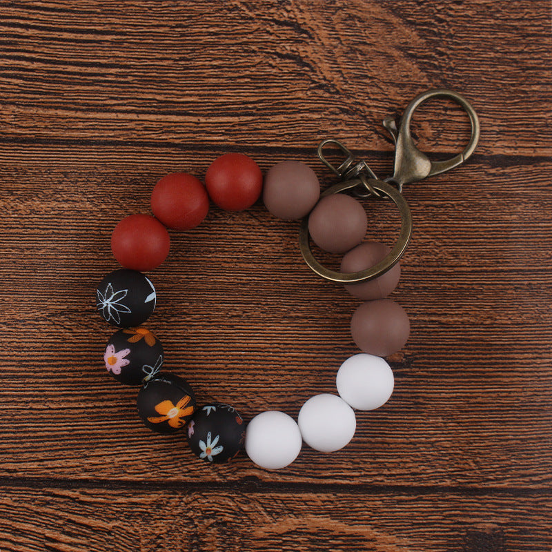 Wholesale Printed Silicone DIY Beaded Wrist Keychain