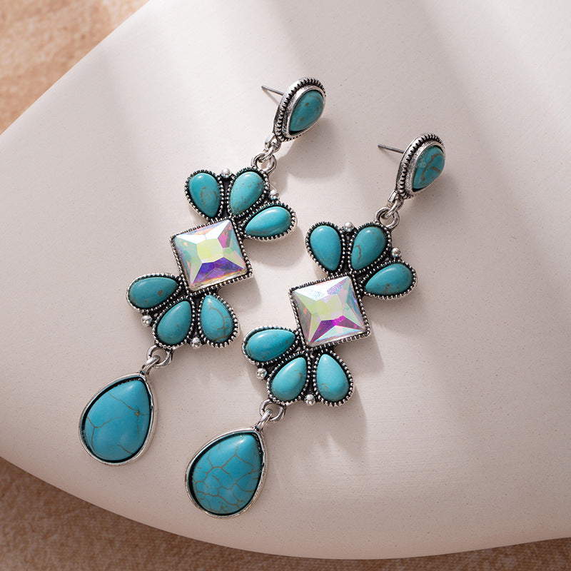 Wholesale Turquoise long earrings bohemian ethnic style earrings