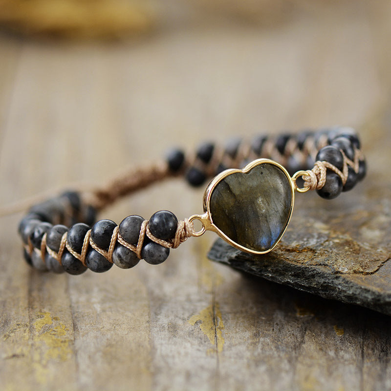 Wholesale Valentine's Day Emperor Stone Heart Double Layer Hand Woven Adjustable Bracelet