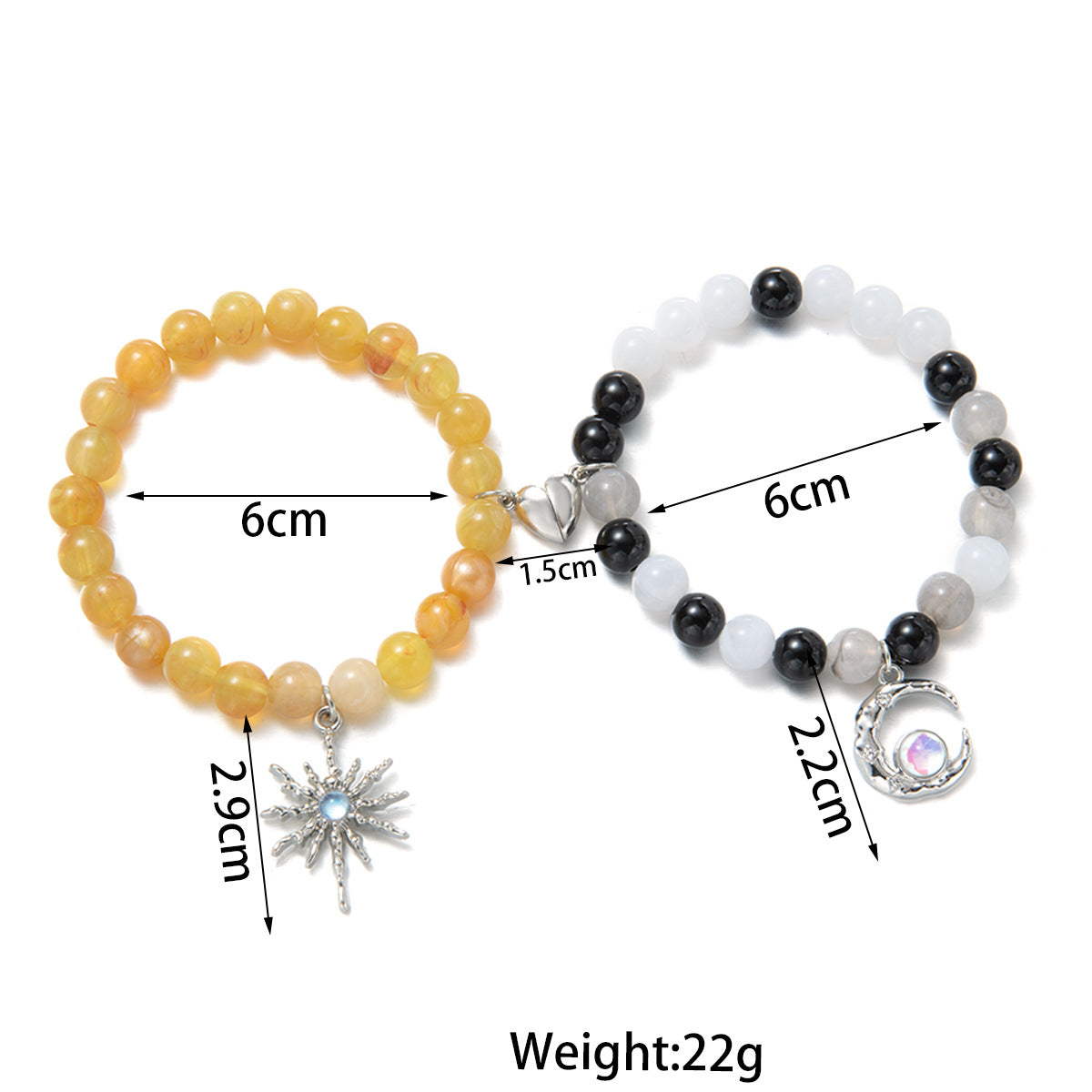 Wholesale sun moon pendant beaded love magnetic elastic couple bracelet
