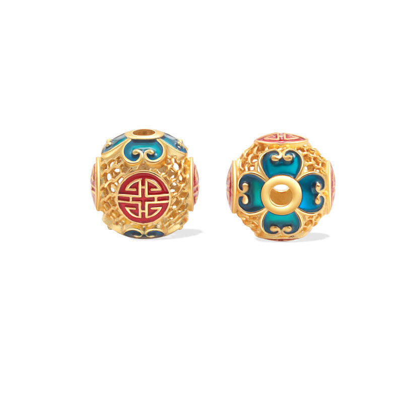 Wholesale S925 sterling silver ancient method sand gold dripping oil burning blue spacer beads