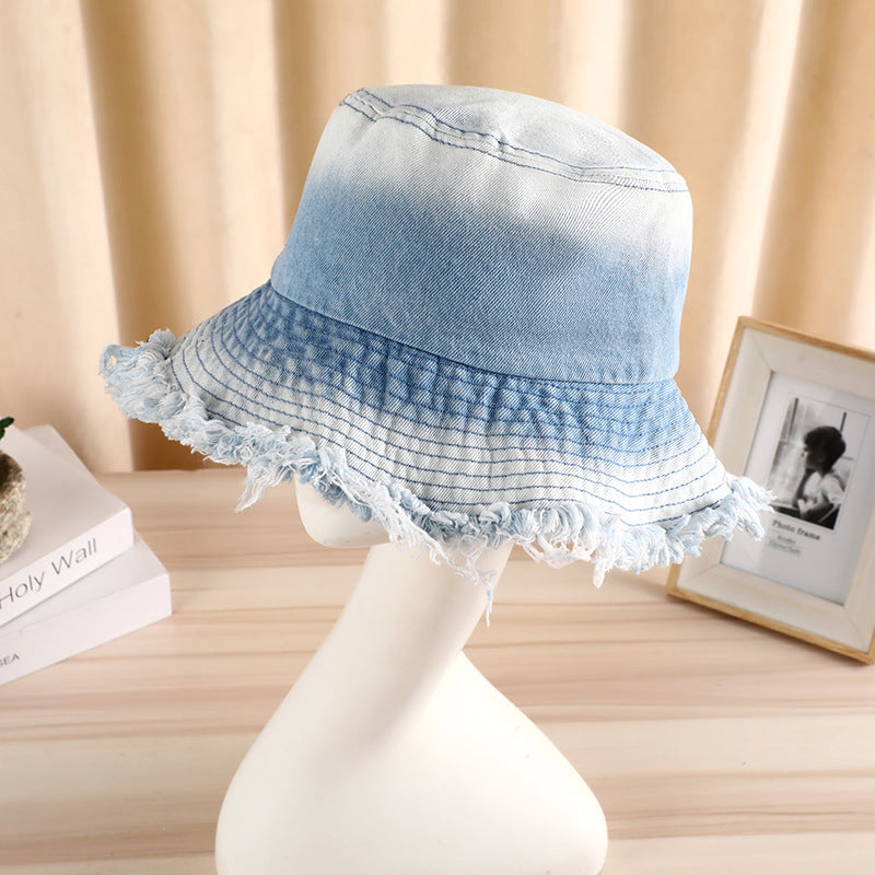 Wholesale rough edge gradient wash retro basin hat sunscreen sunshade hat bucket hat