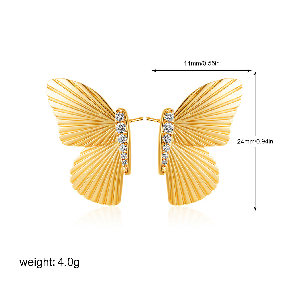 Wholesale 18K gold butterfly wings earrings micro inlaid zircon temperament earrings