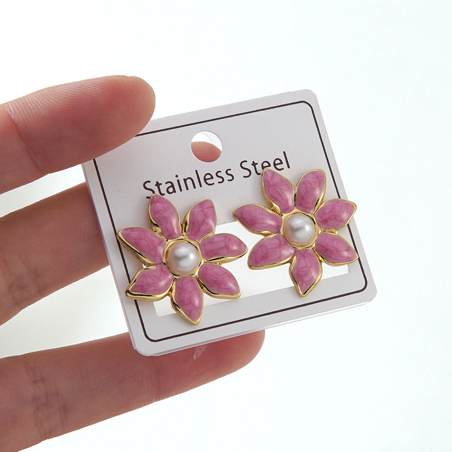 Wholesale Stainless Steel Oil-Drip Earrings,  Petal Flower Butterfly Design,  Stylish Fashion Accessory for Party Wear