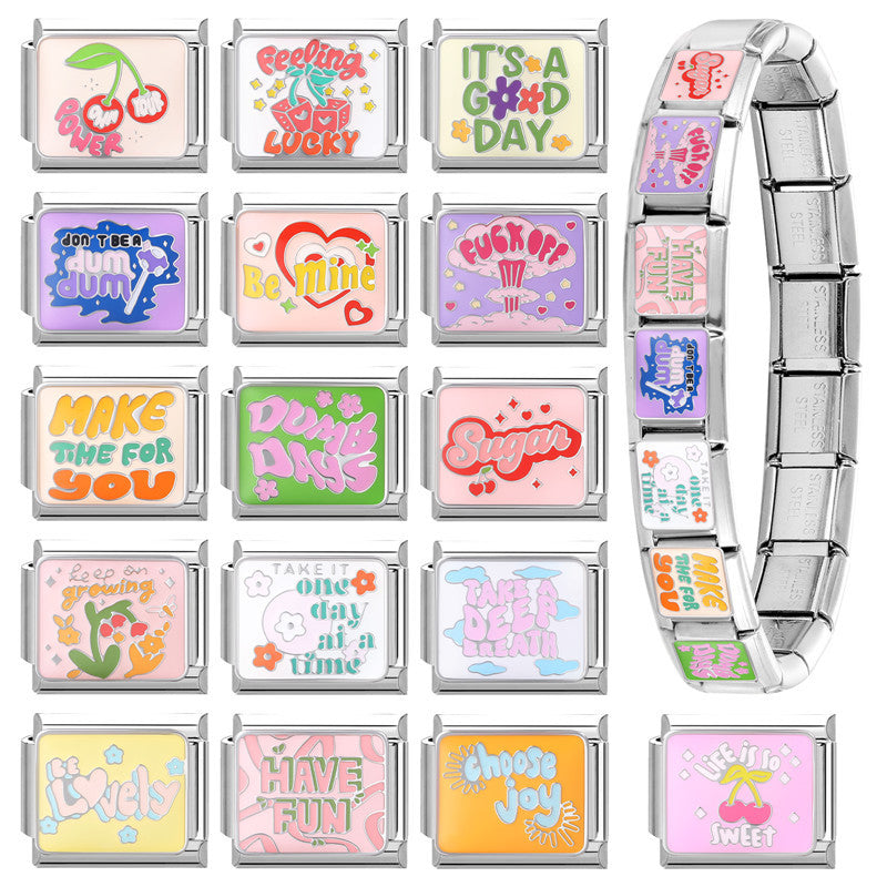 Wholesale Italian Charm Bracelet 9mm DIY Splicing Text Series Stainless Steel Composable Bracelet
