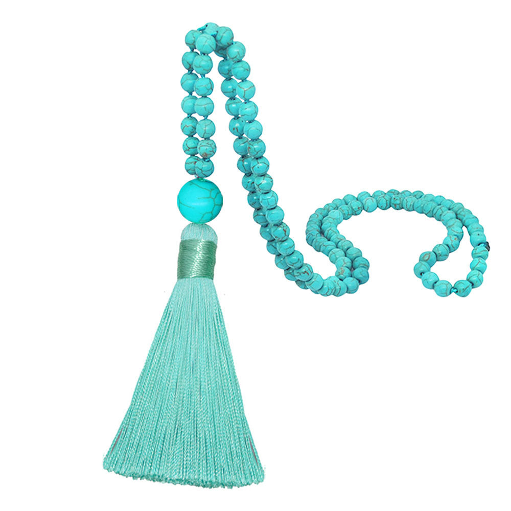 Wholesale Long Ethnic Style Turquoise Beaded Sweater Chain Necklace