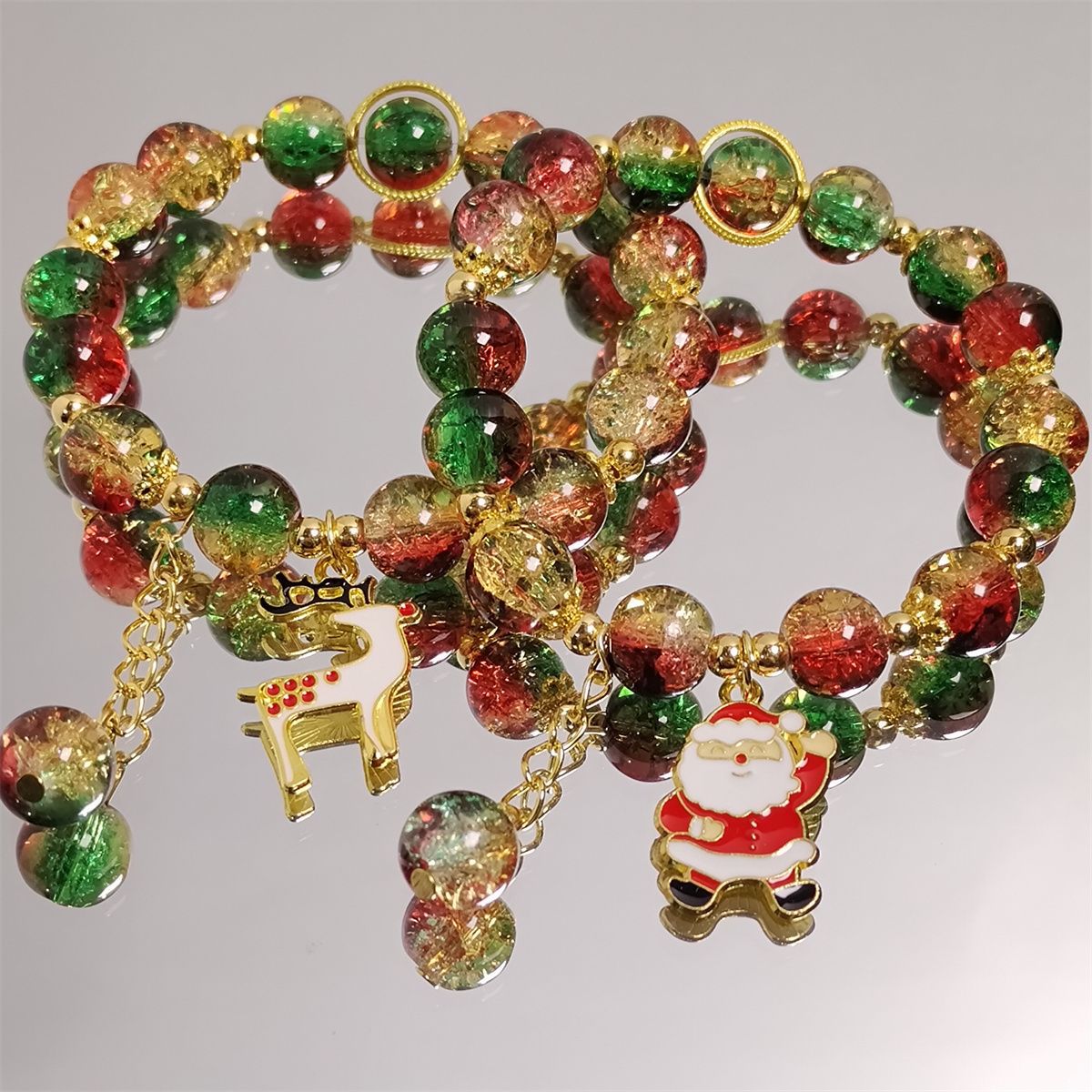 Wholesale Christmas Santa Tree Glass Bead Bracelet Handmade Unisex Jewelry Gift
