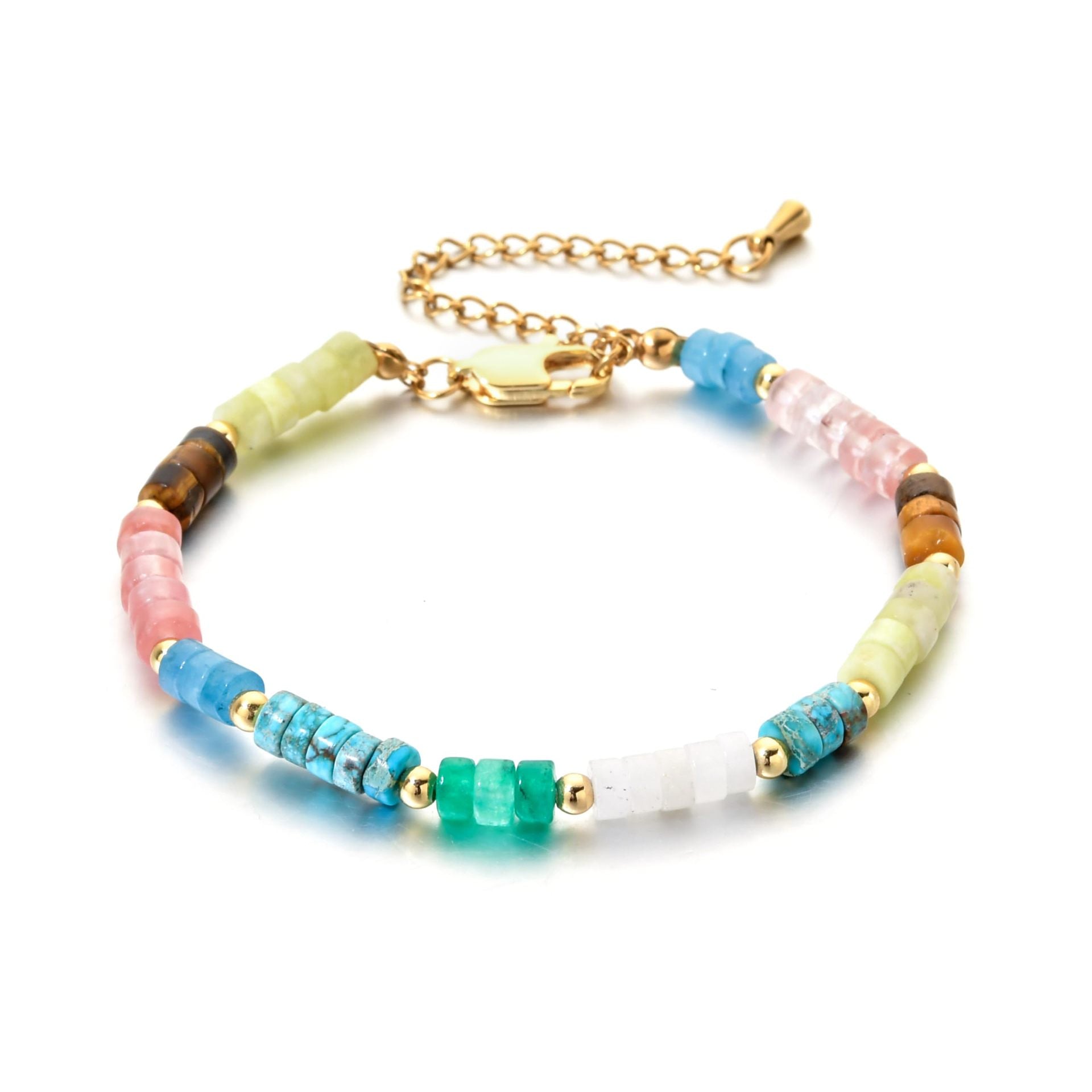 Wholesale Women' s Flat Bead Bracelet Powder Crystal Turquoise Tiger Eye Abacus Beads Adjustable Bracelet