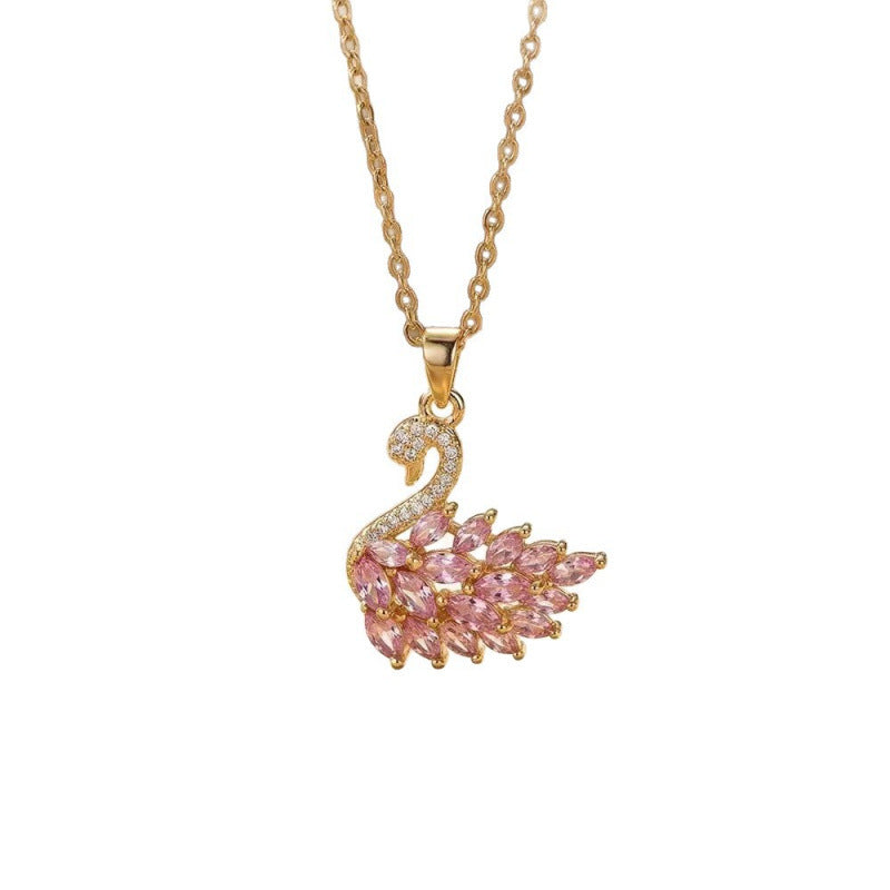 Wholesale Stylish Women S Crystal Swan Alloy Necklace Gold Tone Full Rhinestone Pendant Everyday Party Jewelry Accessory Gift