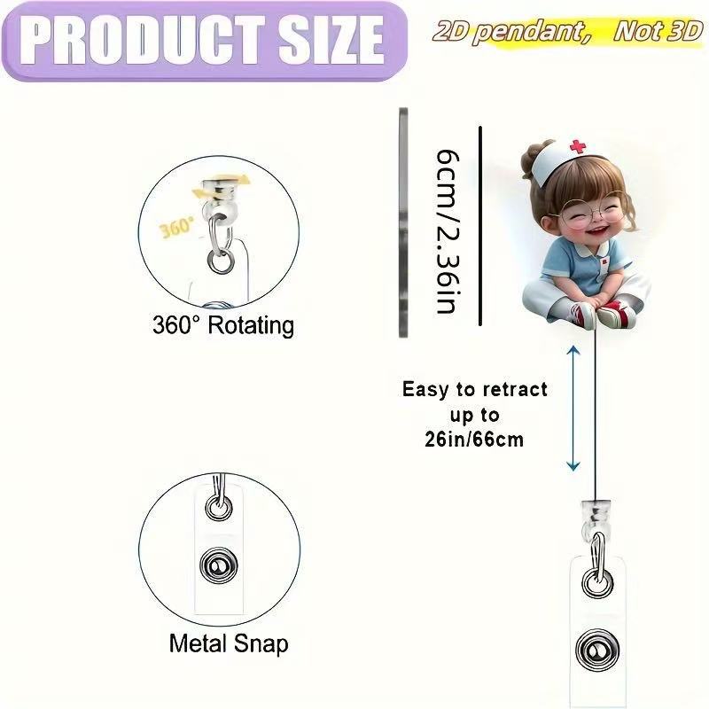 Wholesale Decorative Acrylic Badge Reel with  Heart Demon Design,  Retractable ID Holder for Resale
