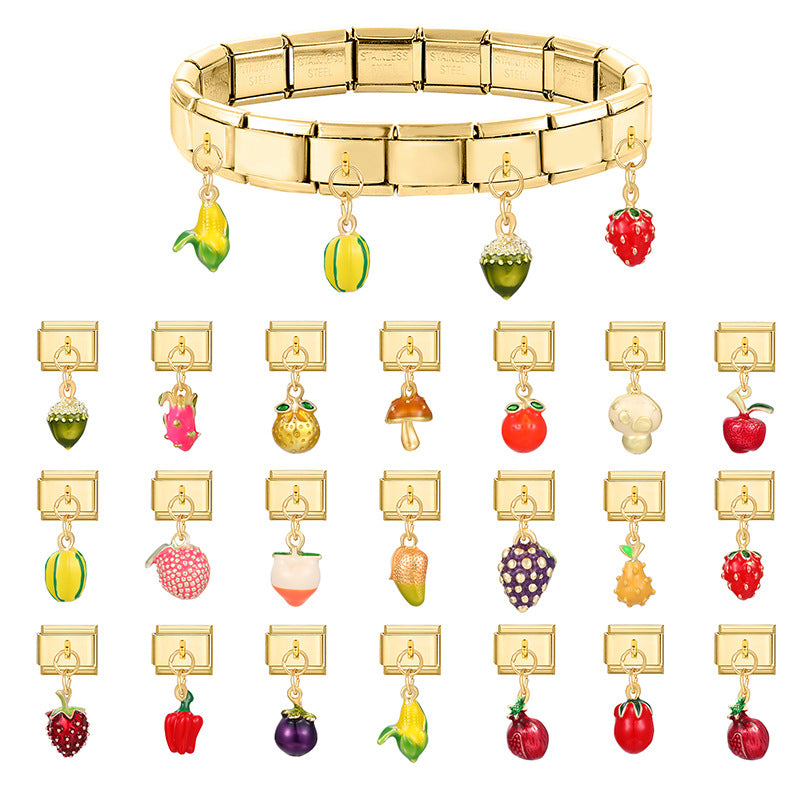 Wholesale 9mm Italian Charm Starter Bracelets DIY Fruit Series Stainless Steel Composable Bracelet
