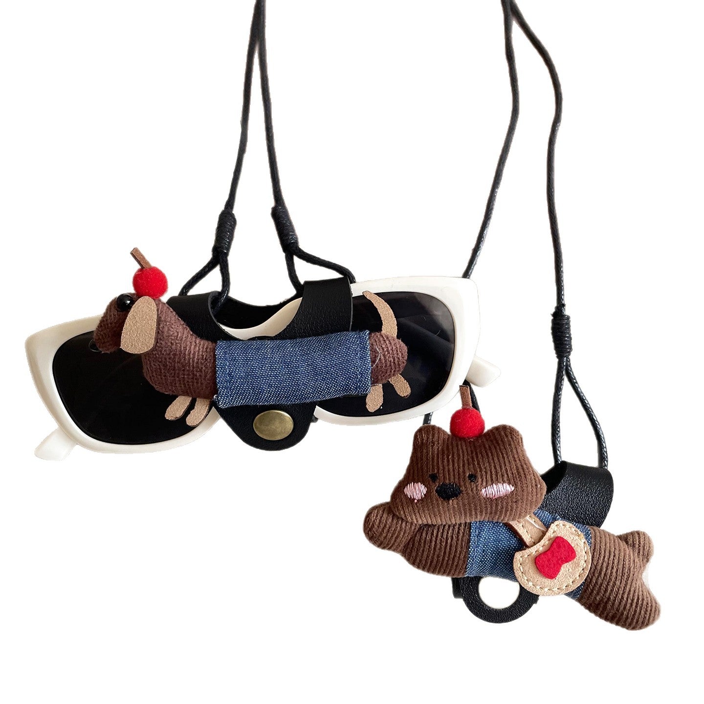 Wholesale Leather Dachshund Eyeglass Lanyard Necklace Women Black White Plaid Chic Jewelry Accessory
