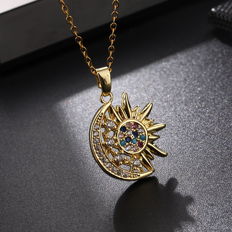 Wholesale Fashion Zircon Sun Geometric Pendant Necklace Trendy Collarbone Chain Jewelry Accessory For Resale