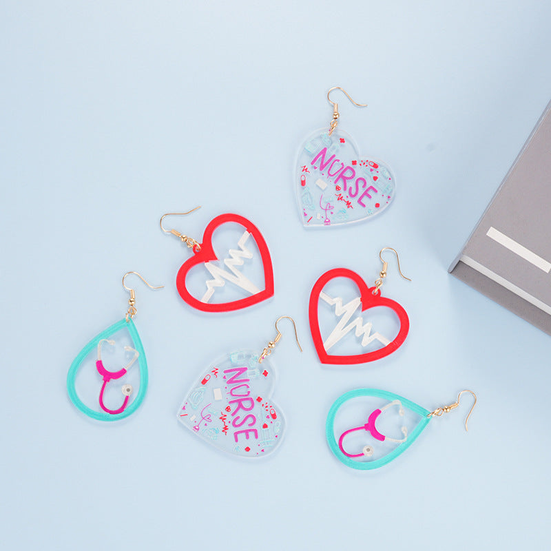 Wholesale Acrylic  Nurses Day Earrings Pink Blue Earrings