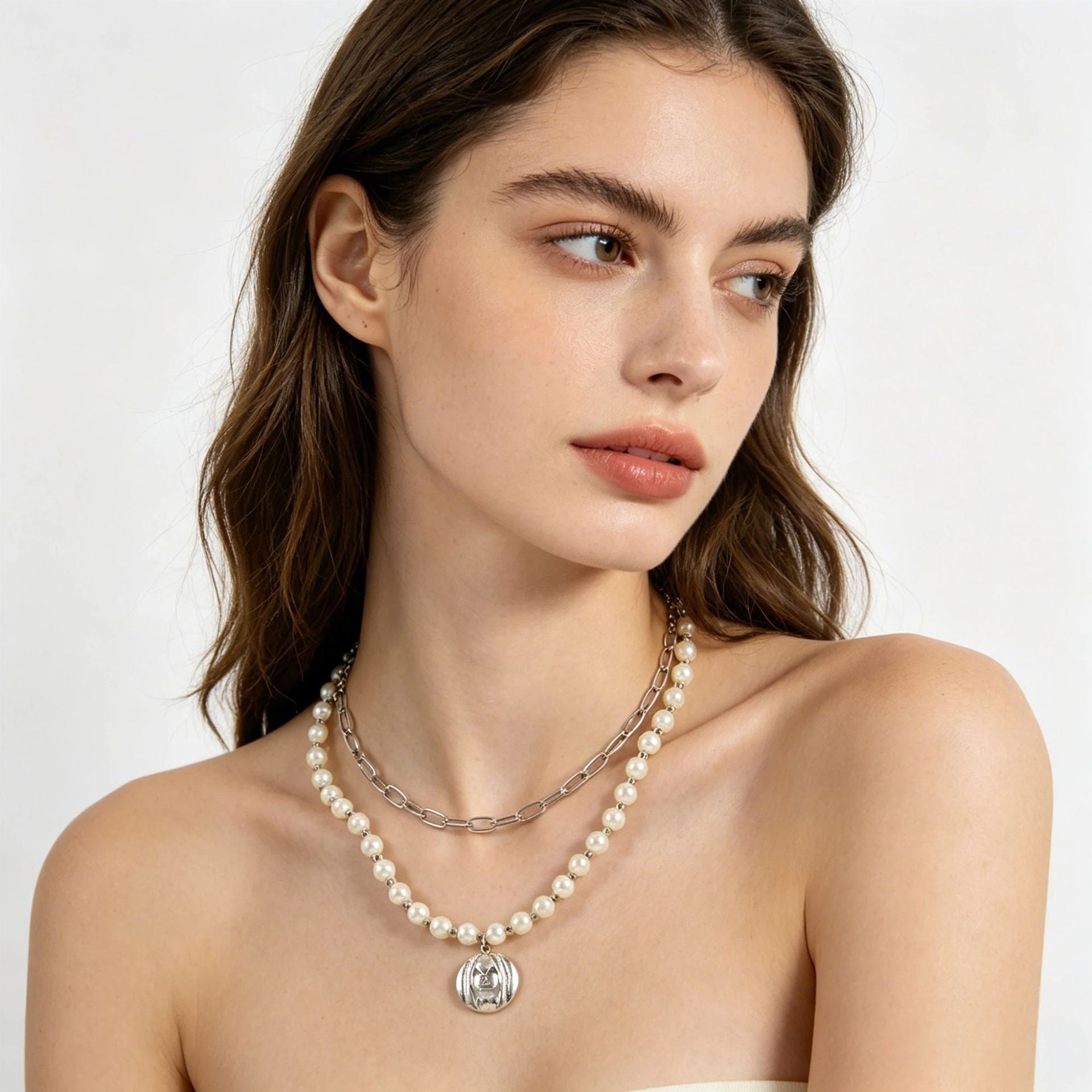 Wholesale Medieval Style  Pearl Double Layer Necklace with Pumpkin Ghost Pendant,  Fashion Accessory for Resale