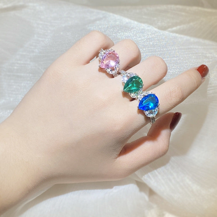 Wholesale Colorful full diamond zircon color treasure ring