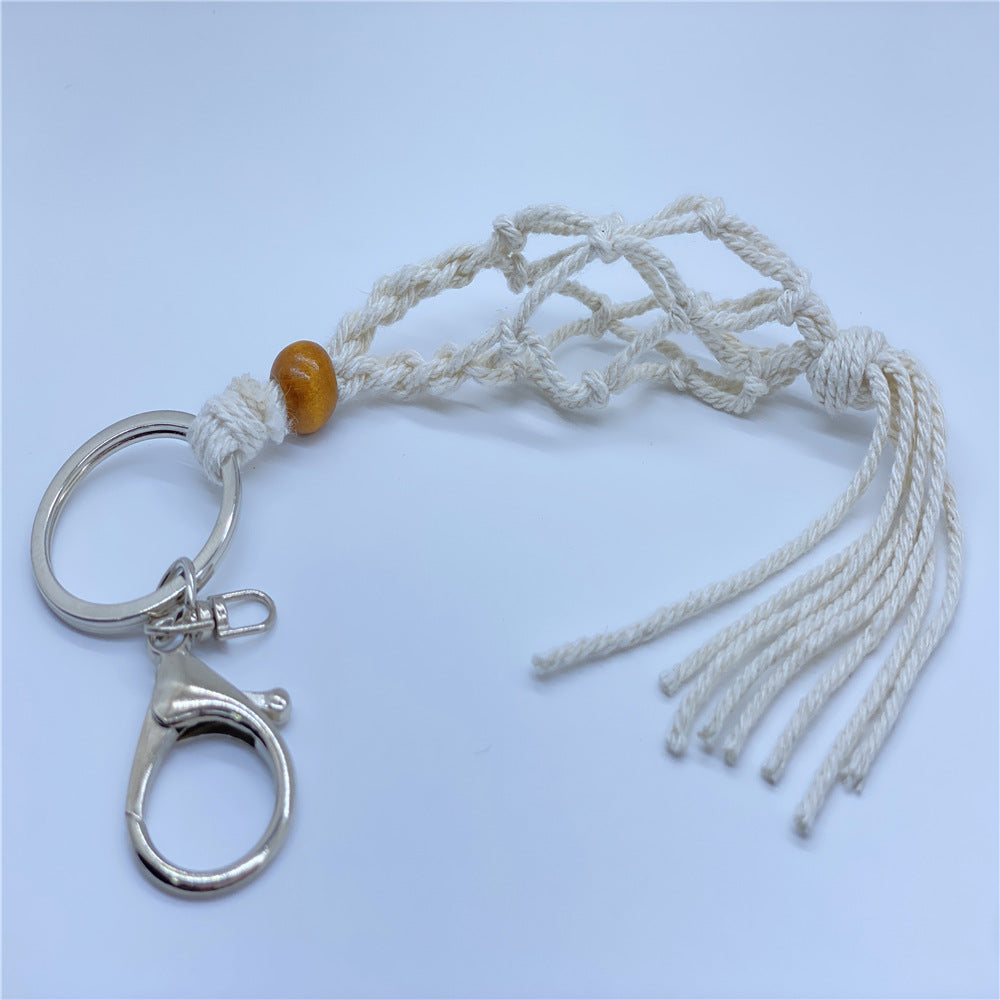 Wholesale Crystal Raw Stone Woven Mesh Pocket Keychain Natural Stone ACC-KC-Nius001