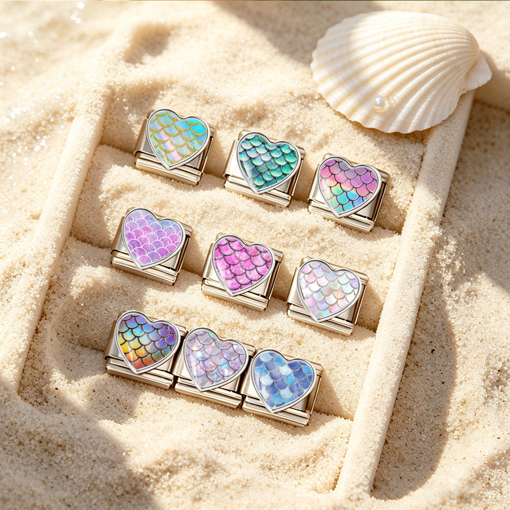 Wholesale Stainless Steel DIY Bracelet Heart Fish Scale Pattern Fashion Jewelry Accessory