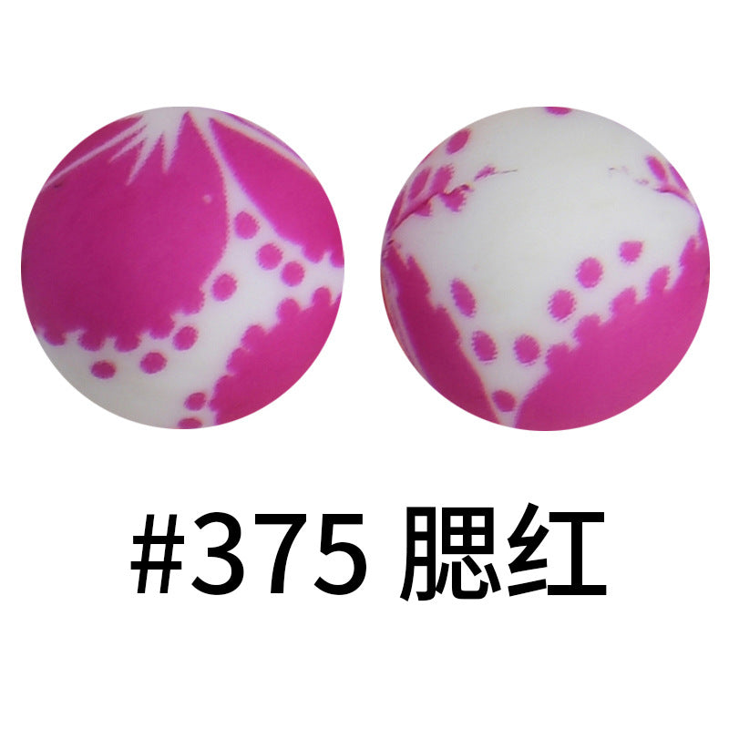 Wholesale 50pcs Western Style Leopard Skull Color Aztec Printed Silicone Balls Beads ACC-BDS-HeSheng003